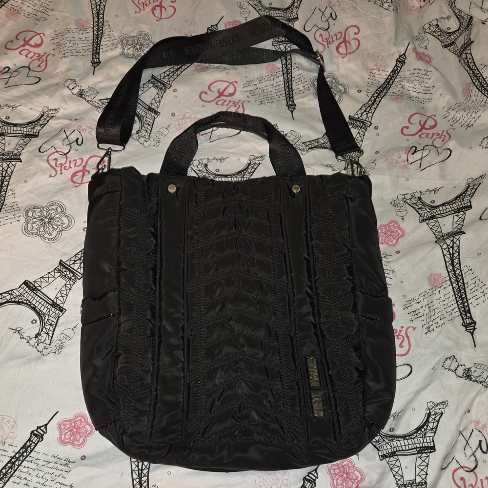 Steve Madden Quilted Puffer Black Tote Bag - Picture 2 of 7